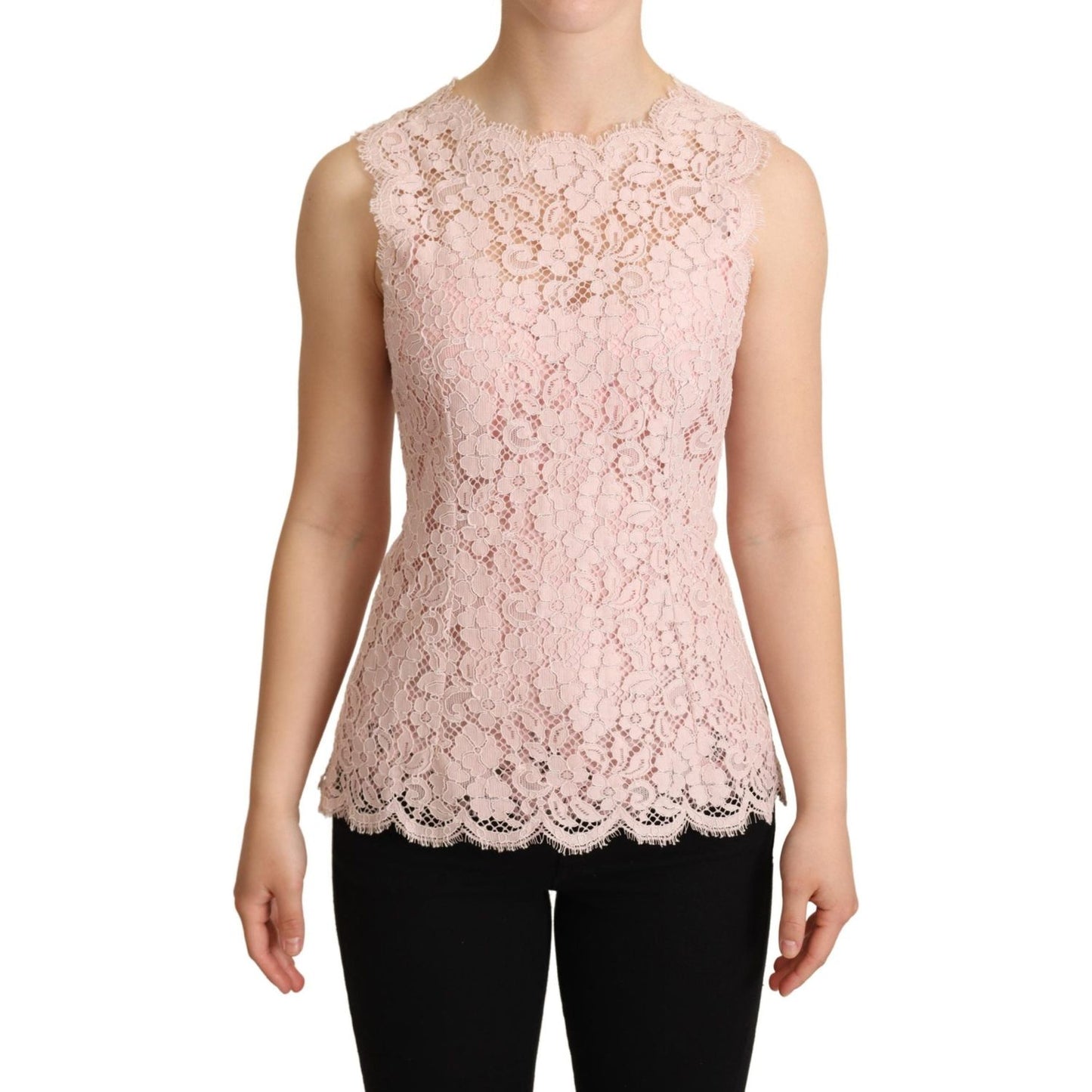 Dolce & Gabbana Elegant Pink Lace Sleeveless Blouse Dolce & Gabbana Light Pink