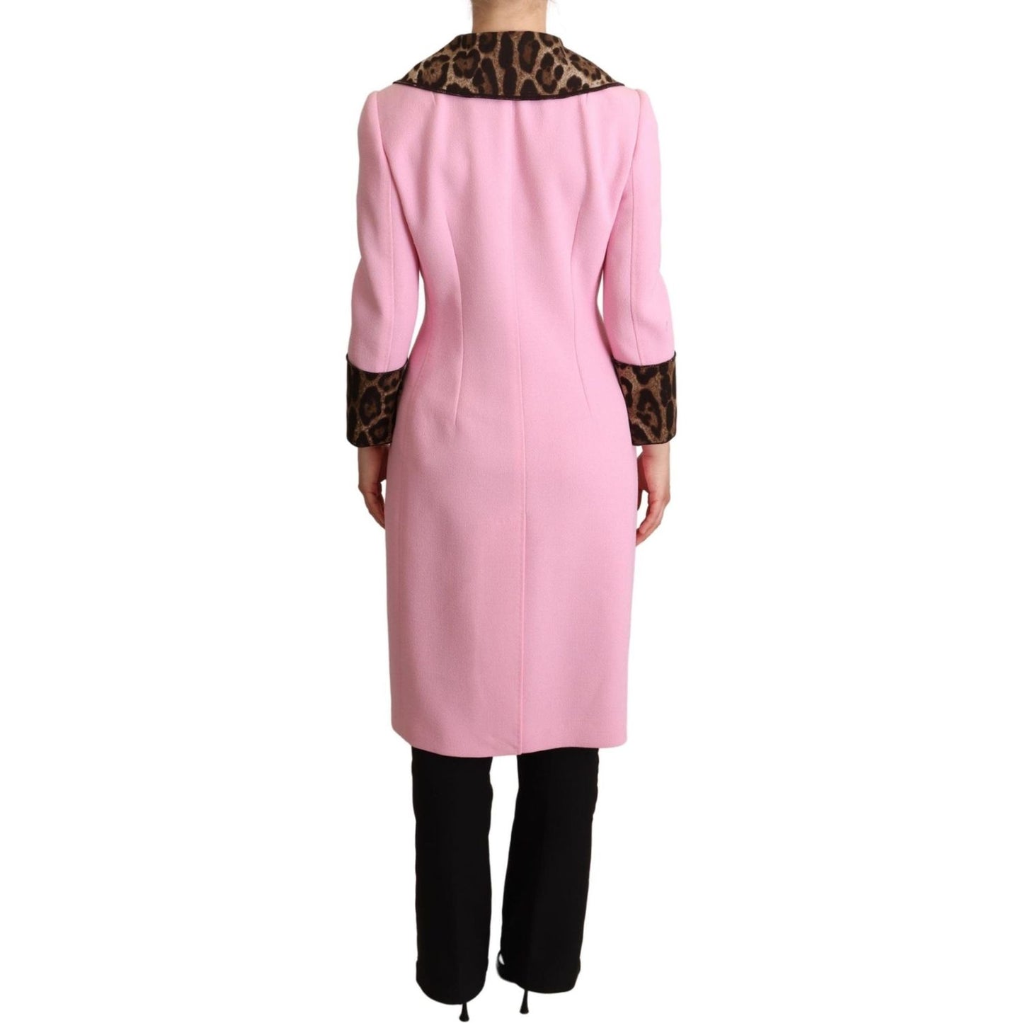 Dolce & Gabbana Chic Pink Leopard Trench with Crystal Buttons Dolce & Gabbana Light Pink
