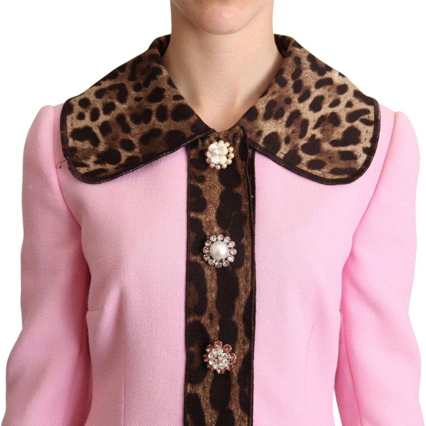 Dolce & Gabbana Chic Pink Leopard Trench with Crystal Buttons Dolce & Gabbana Light Pink