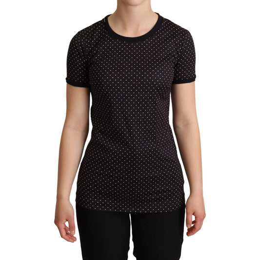 Dolce & Gabbana Black Dotted Crewneck Cotton T-shirt