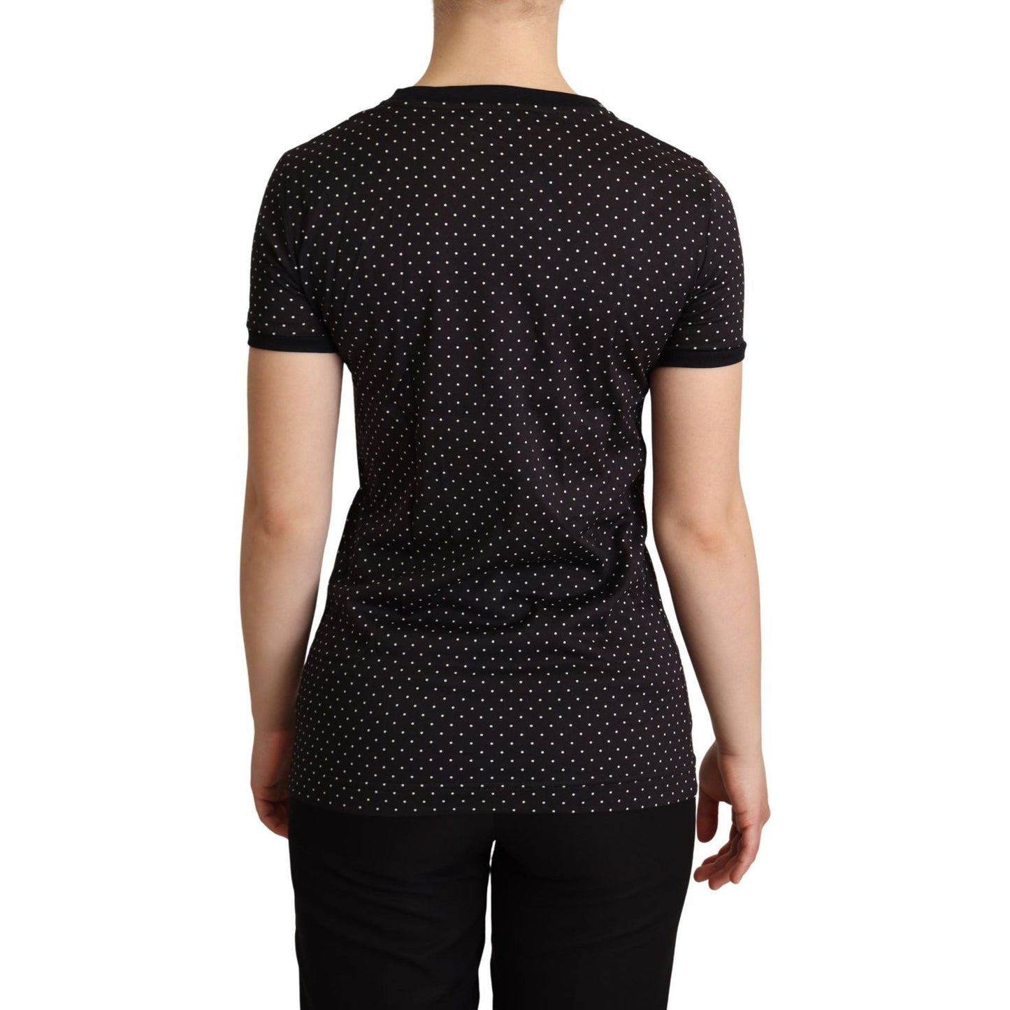 Dolce & Gabbana Polka Dotted Black Short Sleeve Crewneck Top Dolce & Gabbana Black