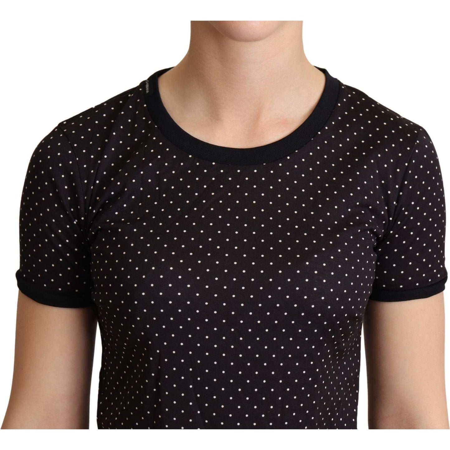 Dolce & Gabbana Polka Dotted Black Short Sleeve Crewneck Top Dolce & Gabbana Tan