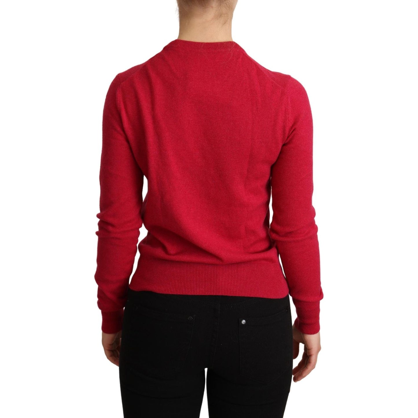 Dolce & Gabbana Chic Pink Cashmere Blend Crewneck Pullover Dolce & Gabbana Firebrick