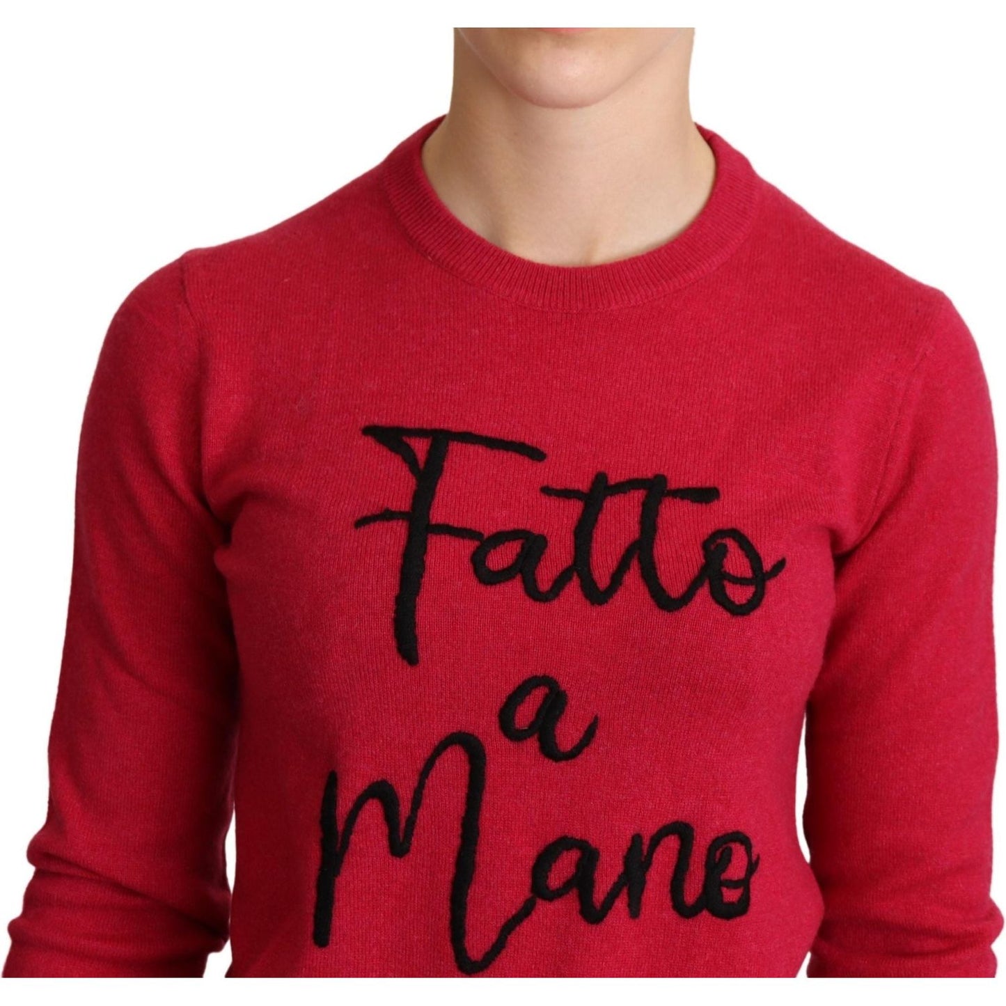 Dolce & Gabbana Chic Pink Cashmere Blend Crewneck Pullover Dolce & Gabbana Firebrick