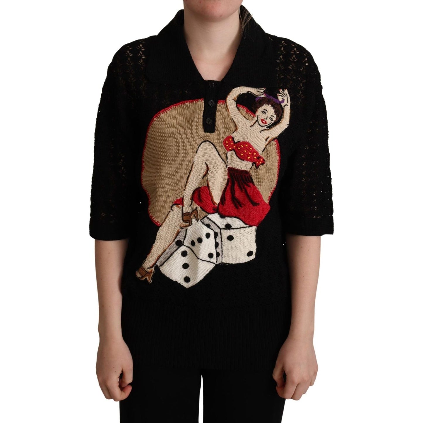 Dolce & Gabbana Embroidered Short Sleeve Luxury Sweater Dolce & Gabbana Black