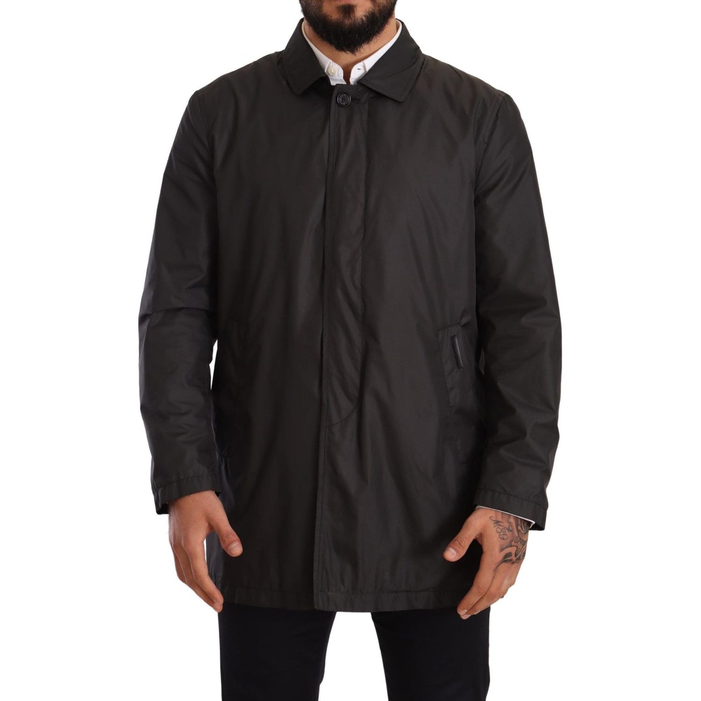 Dolce & Gabbana Black Polyester Mens Trench Coat Jacket