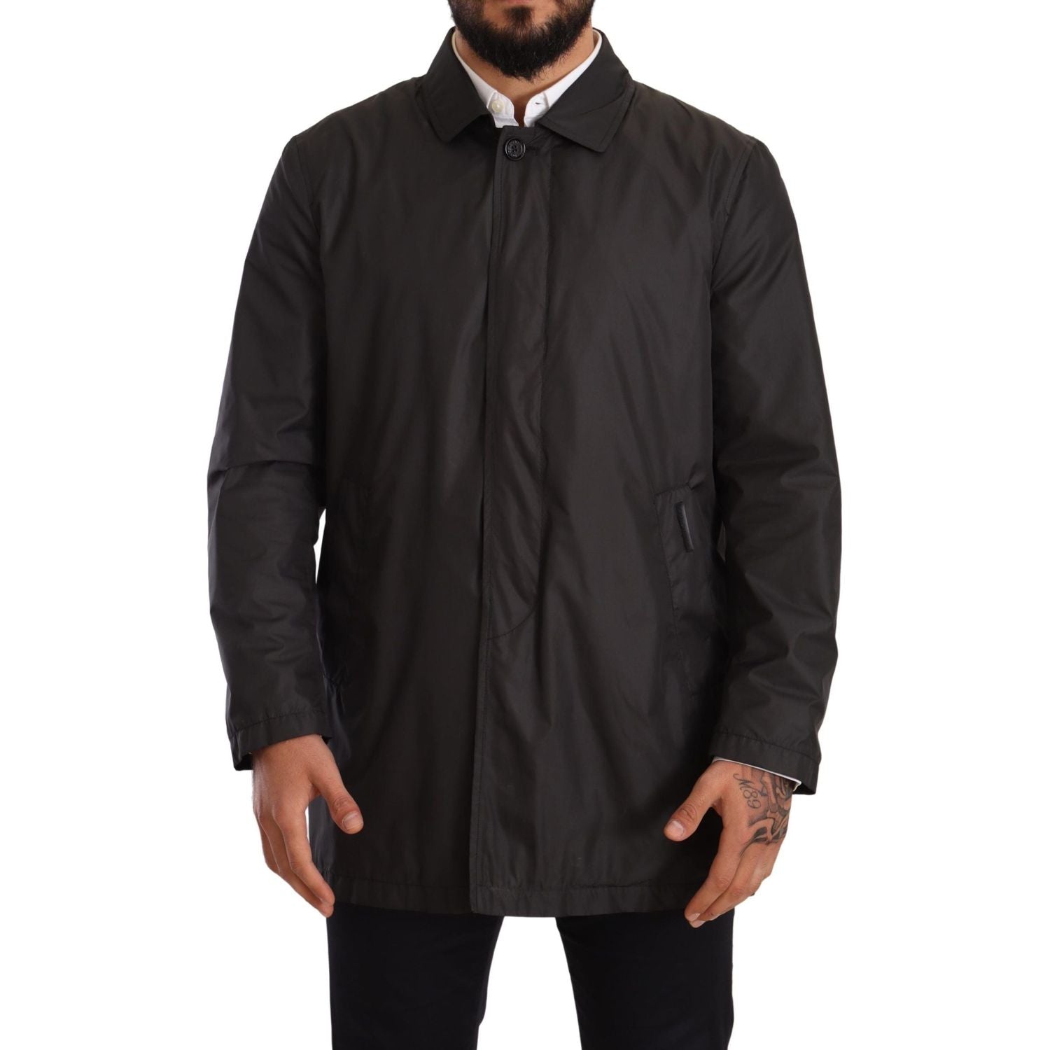 Dolce & Gabbana Black Polyester Mens Trench Coat Jacket