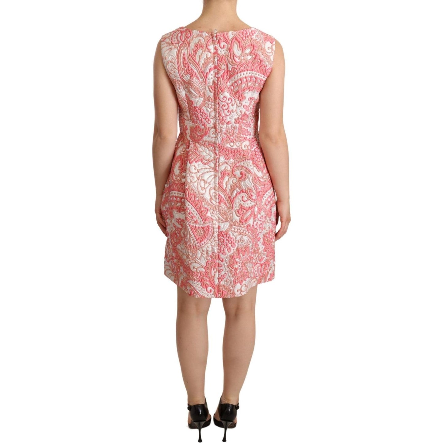 Dolce & Gabbana Elegant Pink Jacquard Floral Sheath Dress WOMAN DRESSES Dolce & Gabbana Rosy Brown