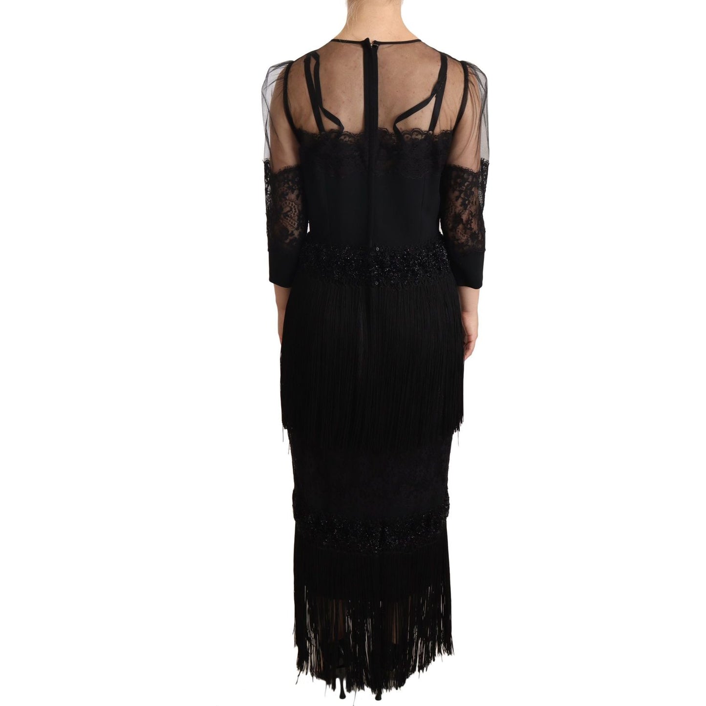 Dolce & Gabbana Elegant Lace Midi Dress in Black WOMAN DRESSES Dolce & Gabbana Rosy Brown