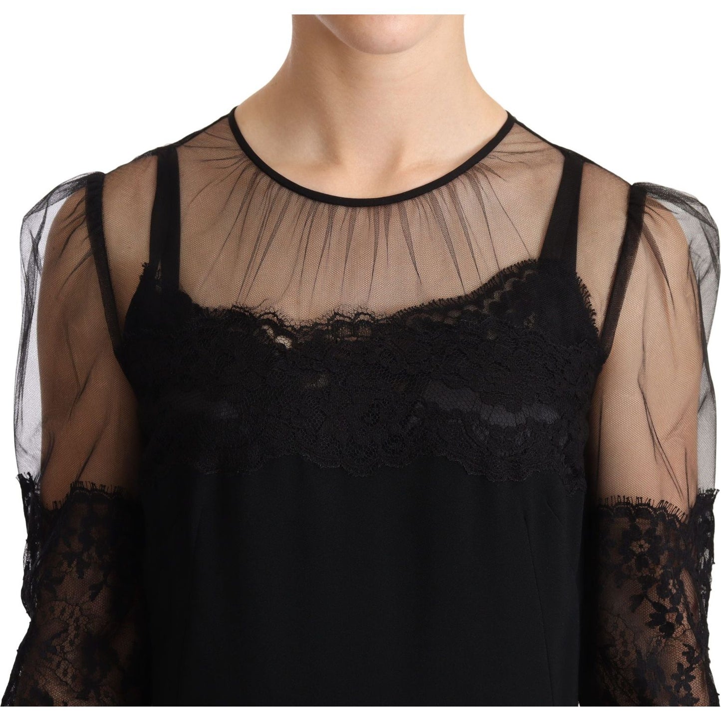 Dolce & Gabbana Elegant Lace Midi Dress in Black WOMAN DRESSES Dolce & Gabbana Rosy Brown