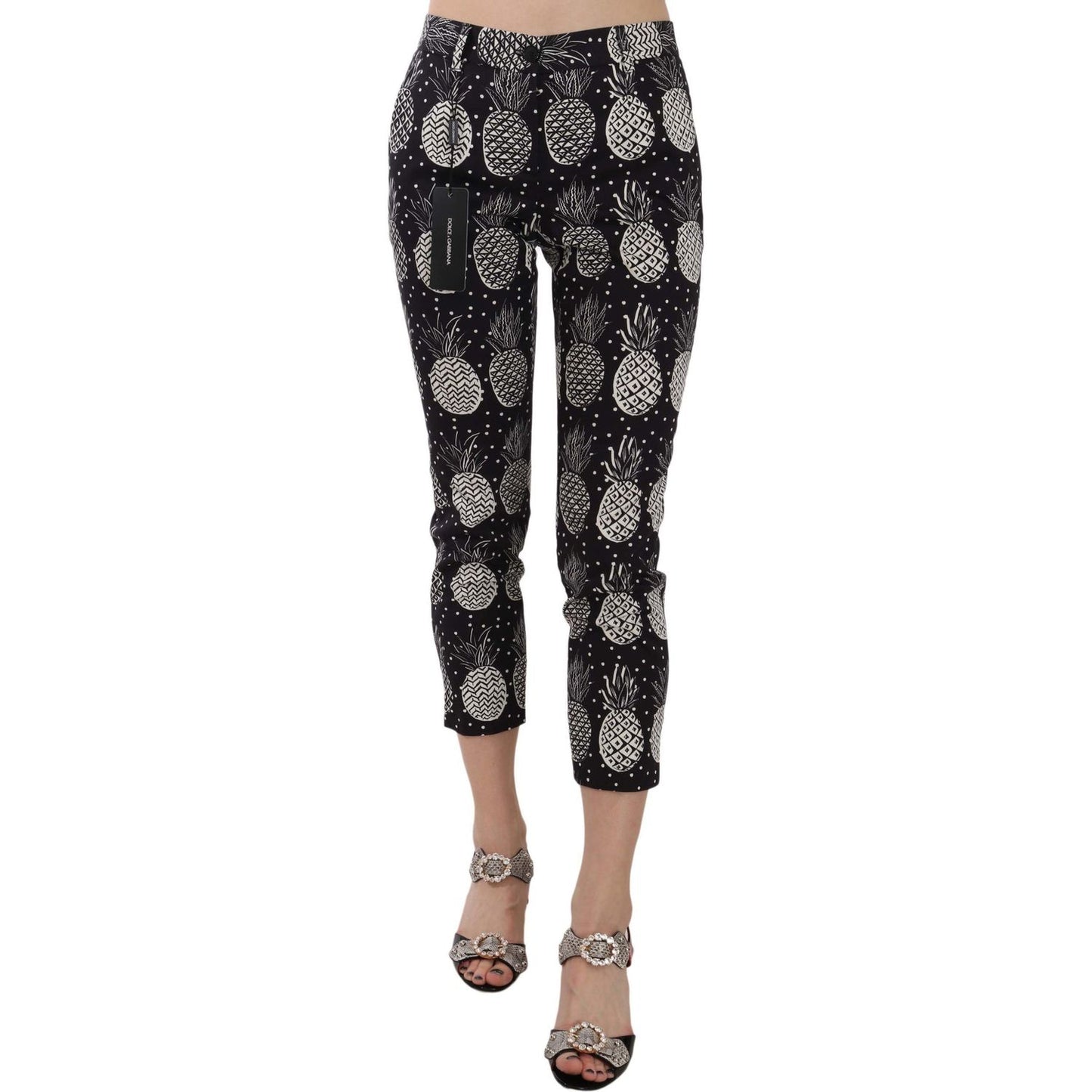 Dolce & Gabbana Chic Black Pineapple Print Skinny Capri Pants Jeans & Pants Dolce & Gabbana Dark Gray