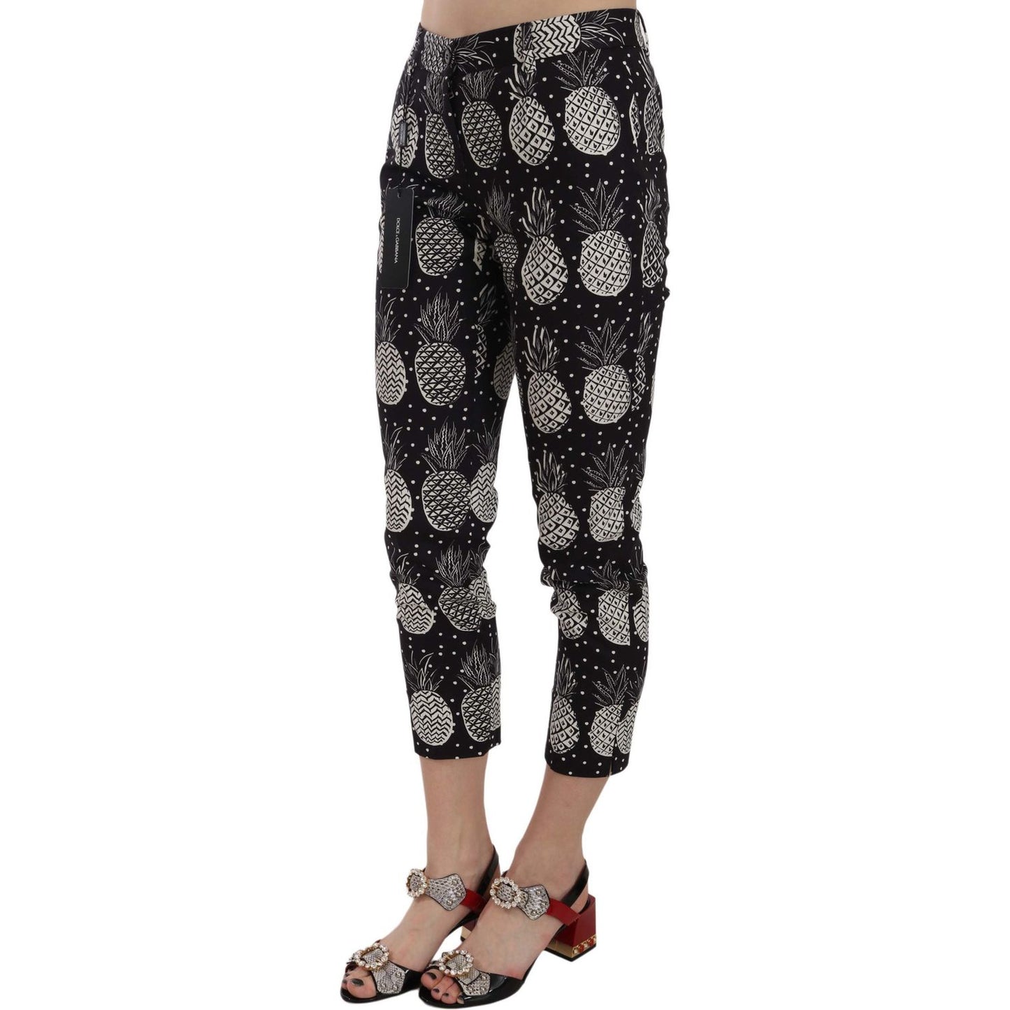Dolce & Gabbana Chic Black Pineapple Print Skinny Capri Pants Jeans & Pants Dolce & Gabbana Dark Gray