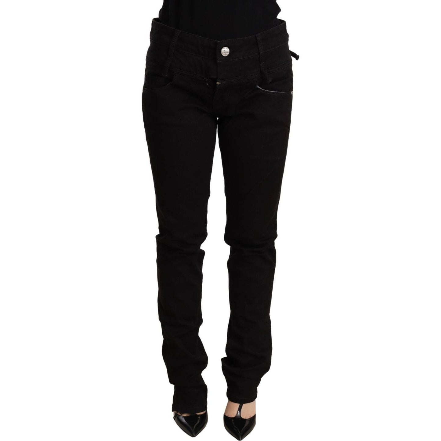 Acht Chic Low Waist Skinny Black Denim WOMAN TROUSERS Acht Black