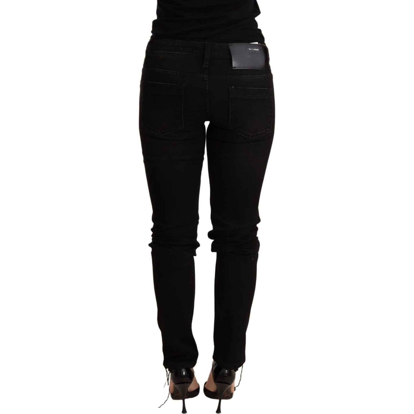Acht Elegant Slim Fit Black Denim WOMAN TROUSERS Acht Black