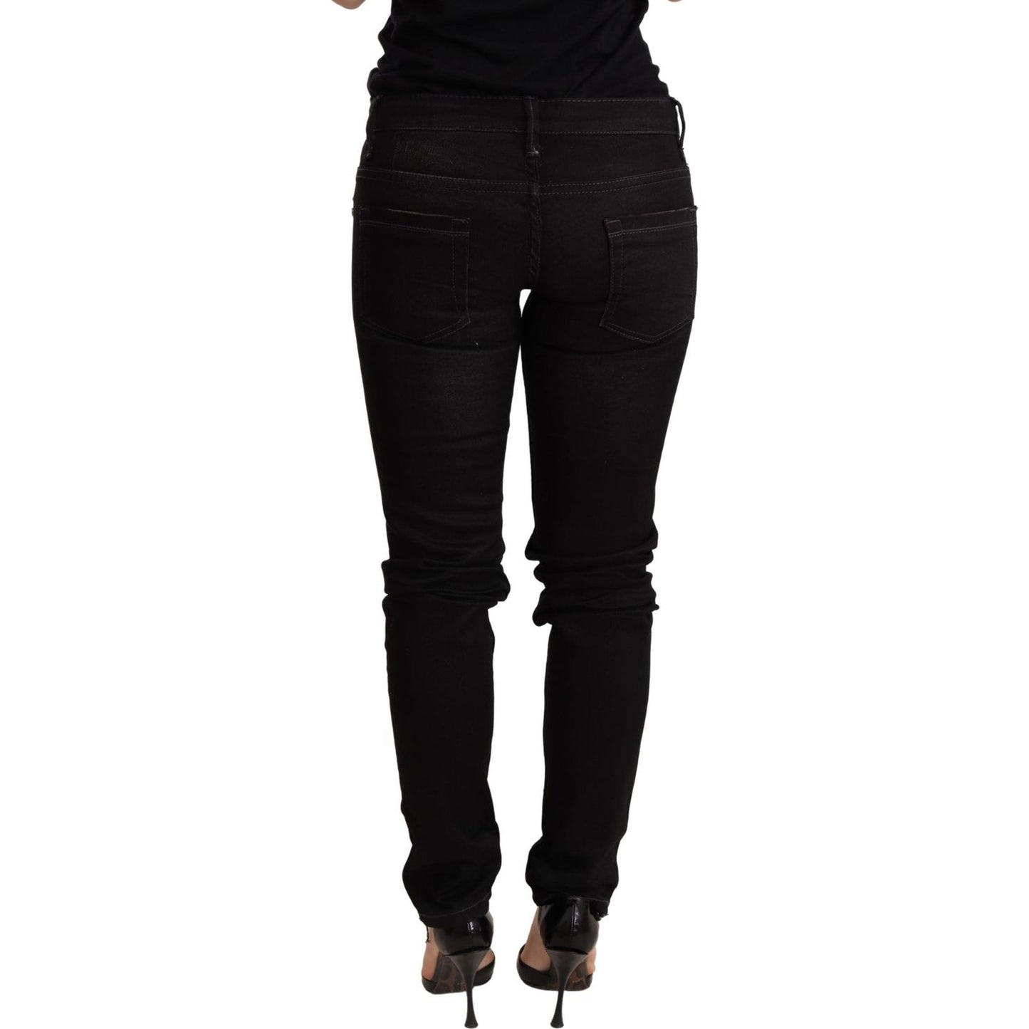 Acht Chic Black Low Waist Skinny Denim MAN TROUSERS Acht Black