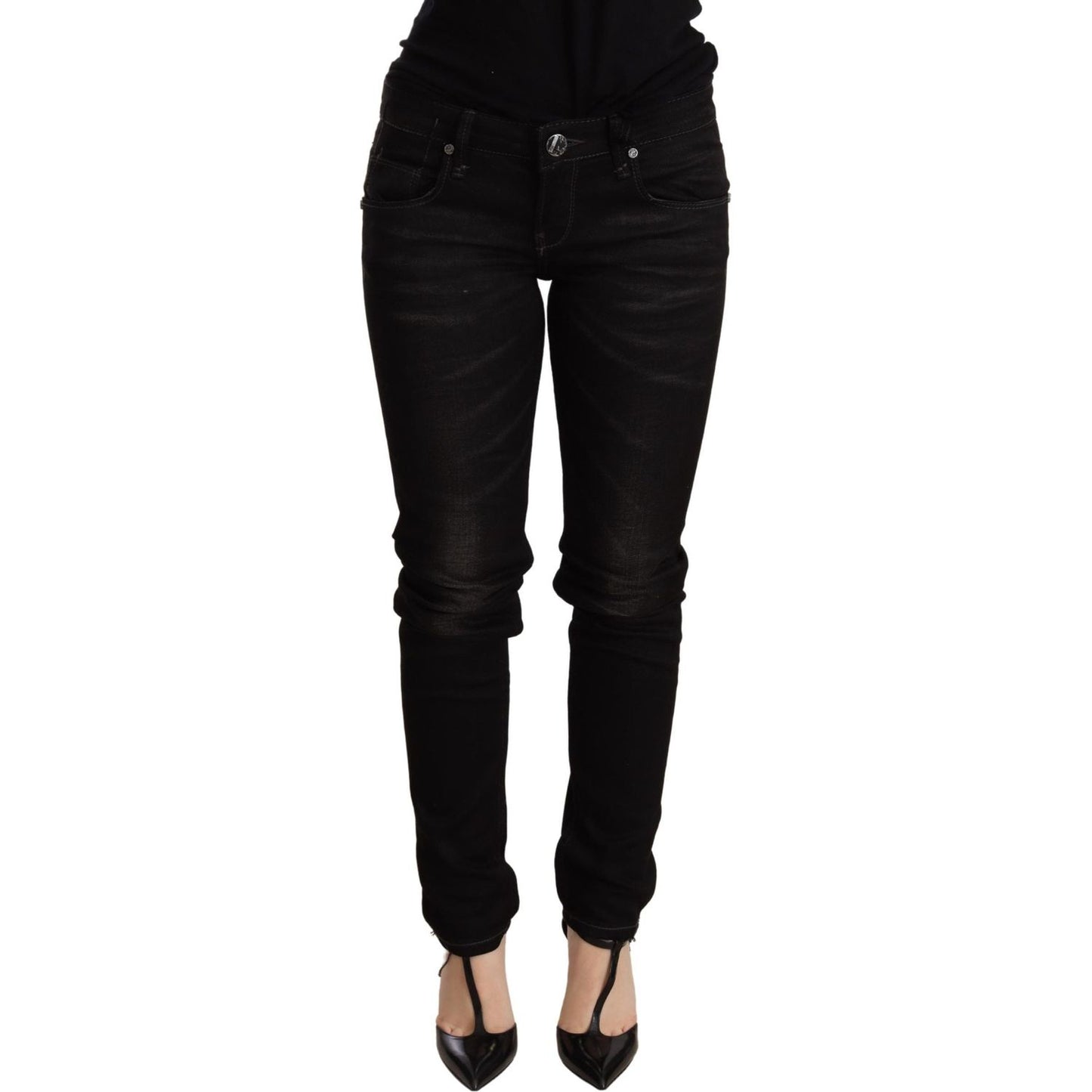 Acht Chic Black Low Waist Skinny Denim MAN TROUSERS Acht Black