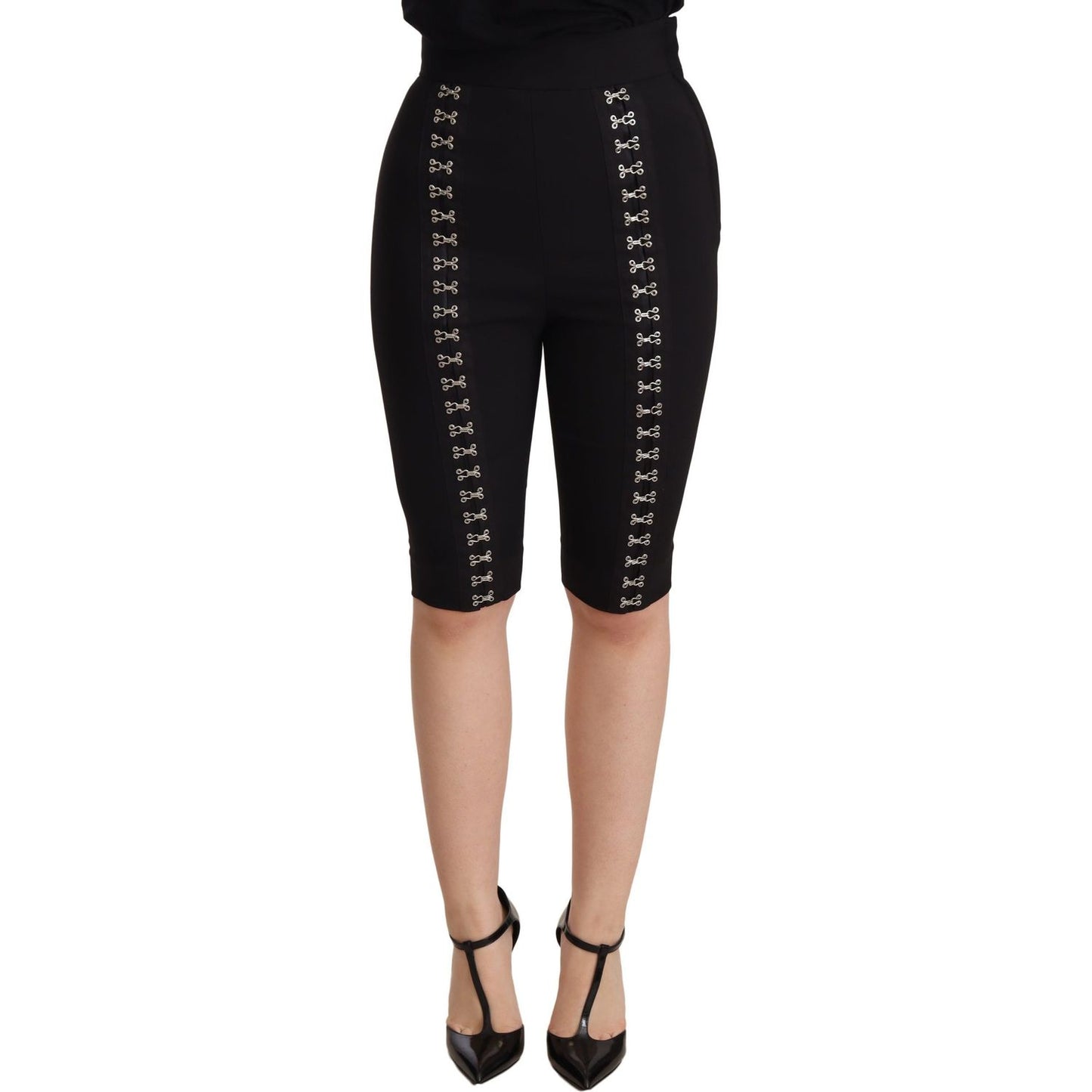 Dolce & Gabbana Elegant High Waist Black Wool Shorts Shorts Dolce & Gabbana Black