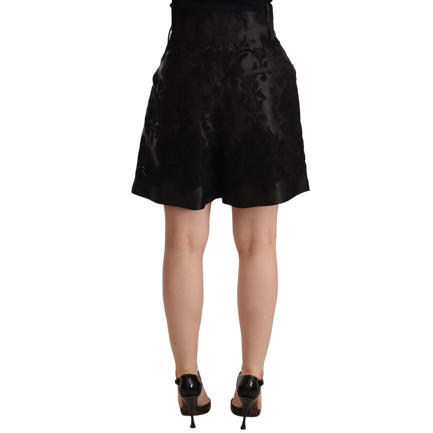 Dolce & Gabbana Elegant Black Floral Brocade Silk Shorts Shorts Dolce & Gabbana Black