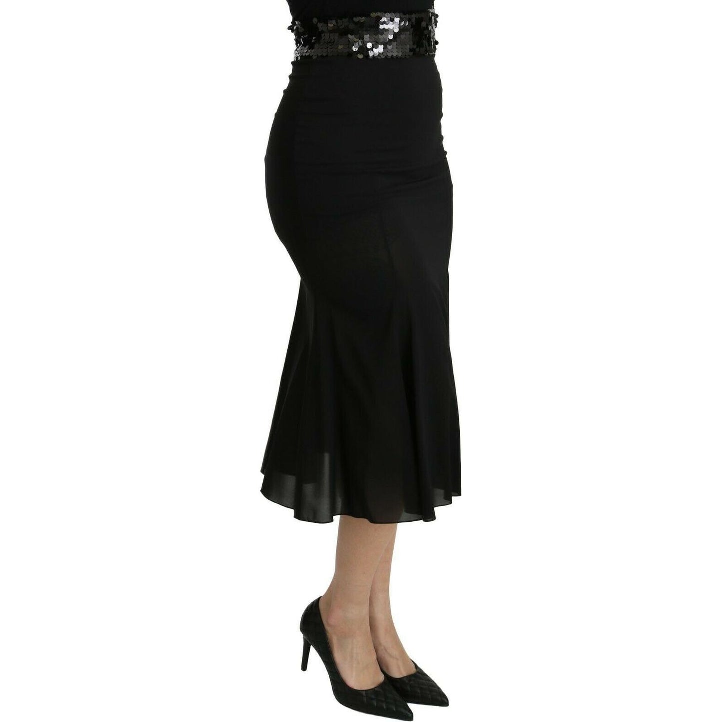 Dolce & Gabbana Chic High Waist Black Silk Blend Skirt Dolce & Gabbana Black