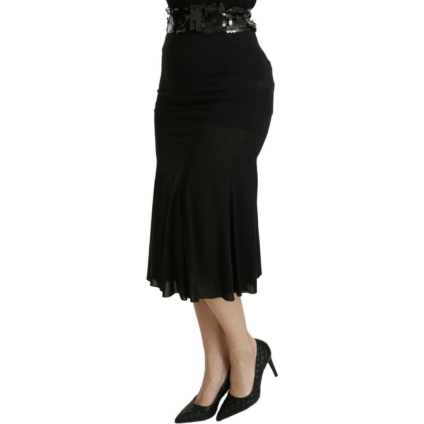 Dolce & Gabbana Chic High Waist Black Silk Blend Skirt Dolce & Gabbana Black