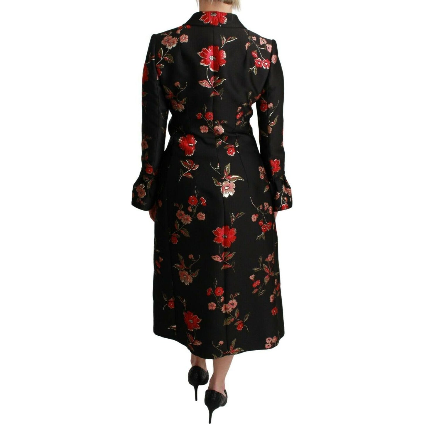 Dolce & Gabbana Elegant Floral Embroidered Trench Coat Dolce & Gabbana Black