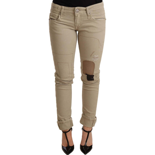Acht Beige Denim Cotton Bottom Slim Fit Folded Pant Jeans & Pants