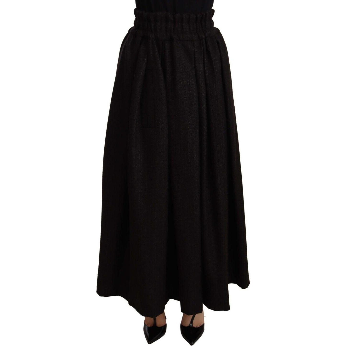 Dolce & Gabbana Elegant High Waist Maxi A-line Wool Skirt WOMAN SKIRTS Dolce & Gabbana Black