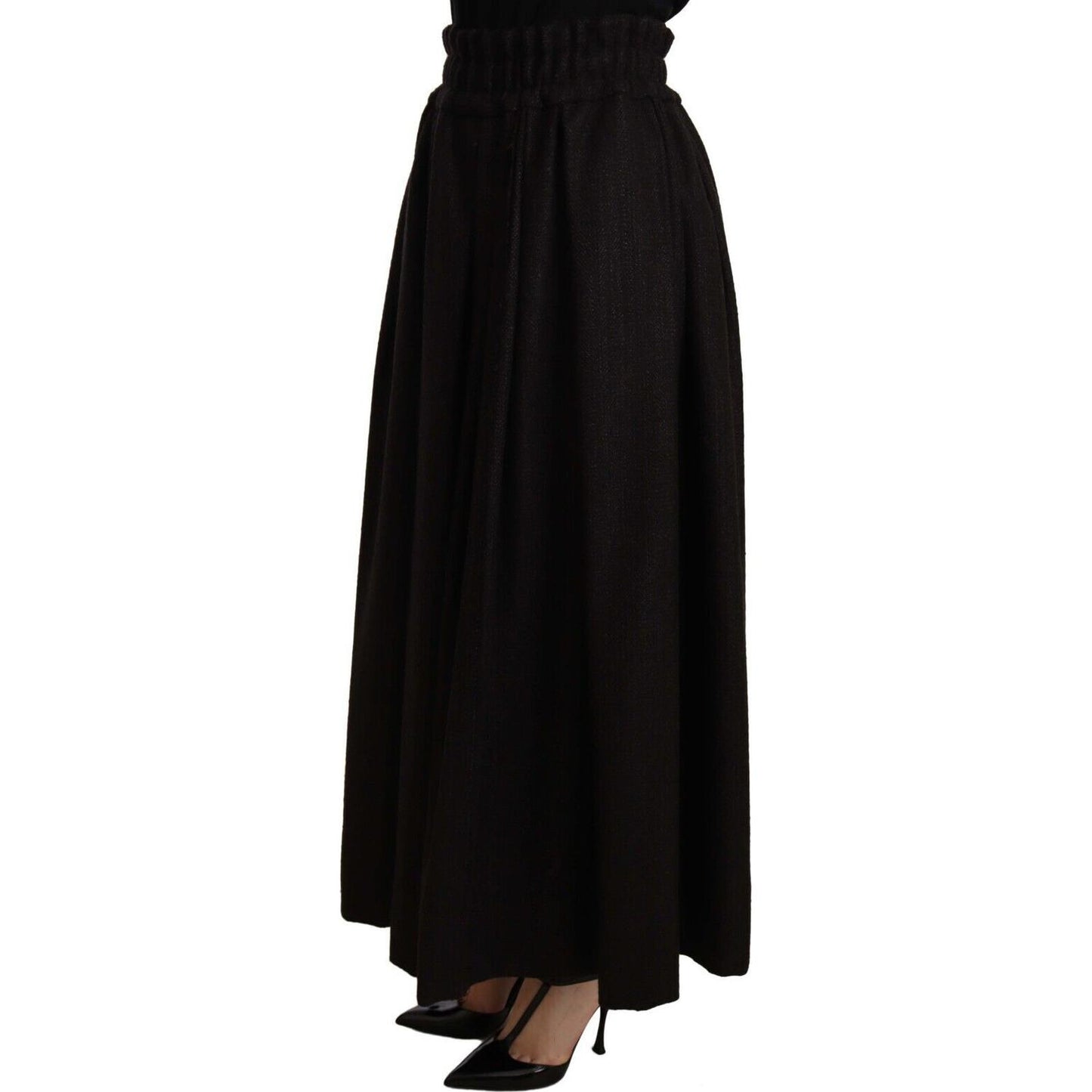 Dolce & Gabbana Elegant High Waist Maxi A-line Wool Skirt WOMAN SKIRTS Dolce & Gabbana Black
