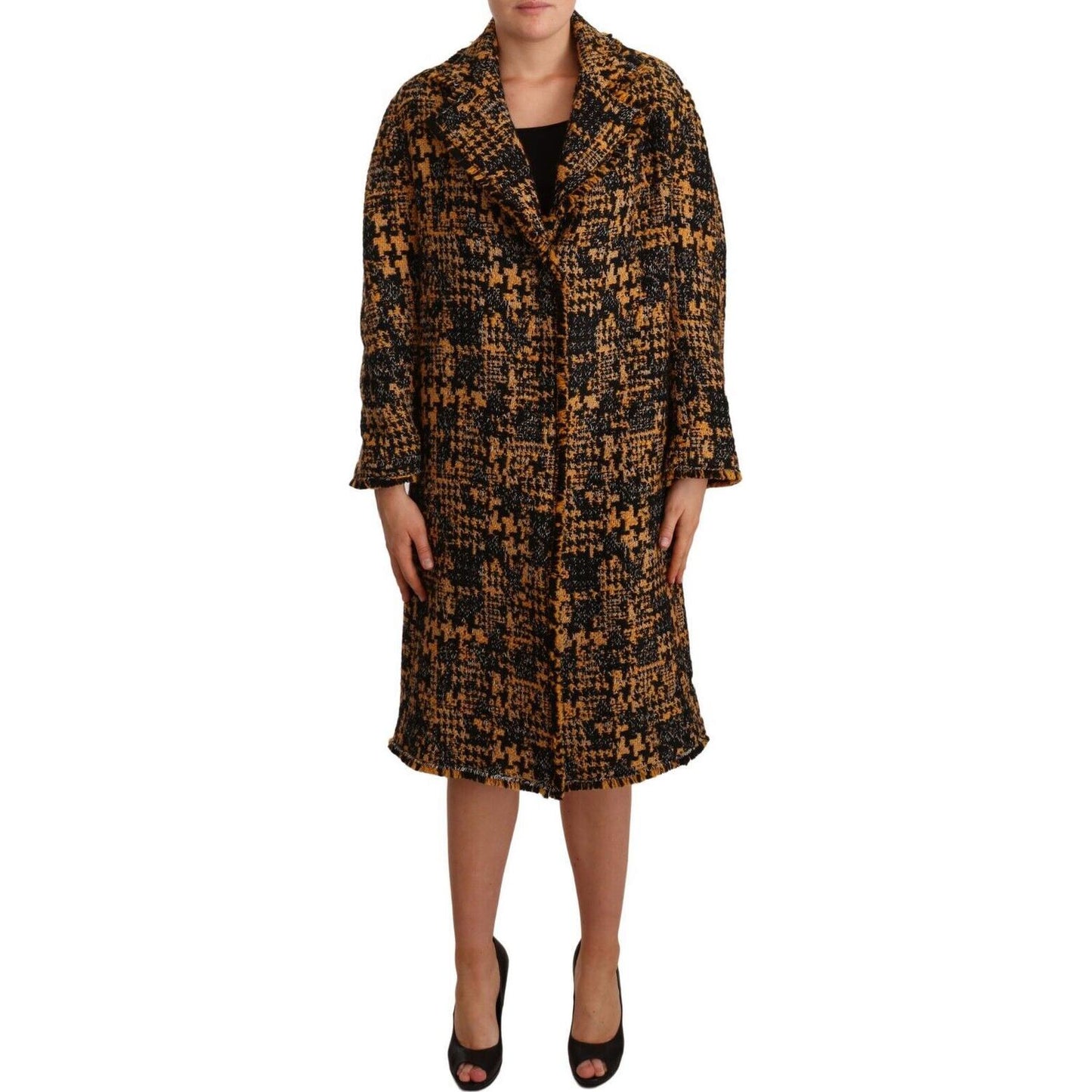Dolce & Gabbana Multicolor Notch Lapel Long Cardigan Coat WOMAN COATS & JACKETS Dolce & Gabbana Black