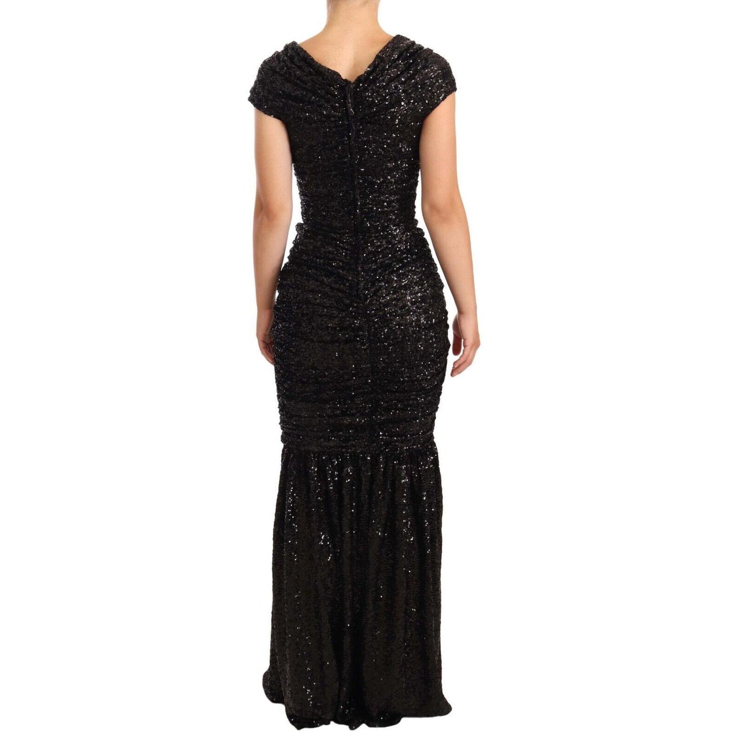 Dolce & Gabbana Elegant Black Sequined Open Shoulder Gown WOMAN DRESSES Dolce & Gabbana Tan