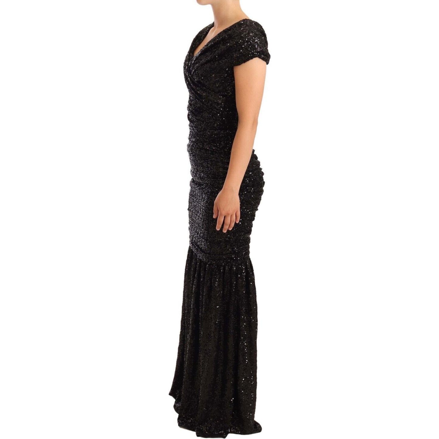 Dolce & Gabbana Elegant Black Sequined Open Shoulder Gown WOMAN DRESSES Dolce & Gabbana Tan