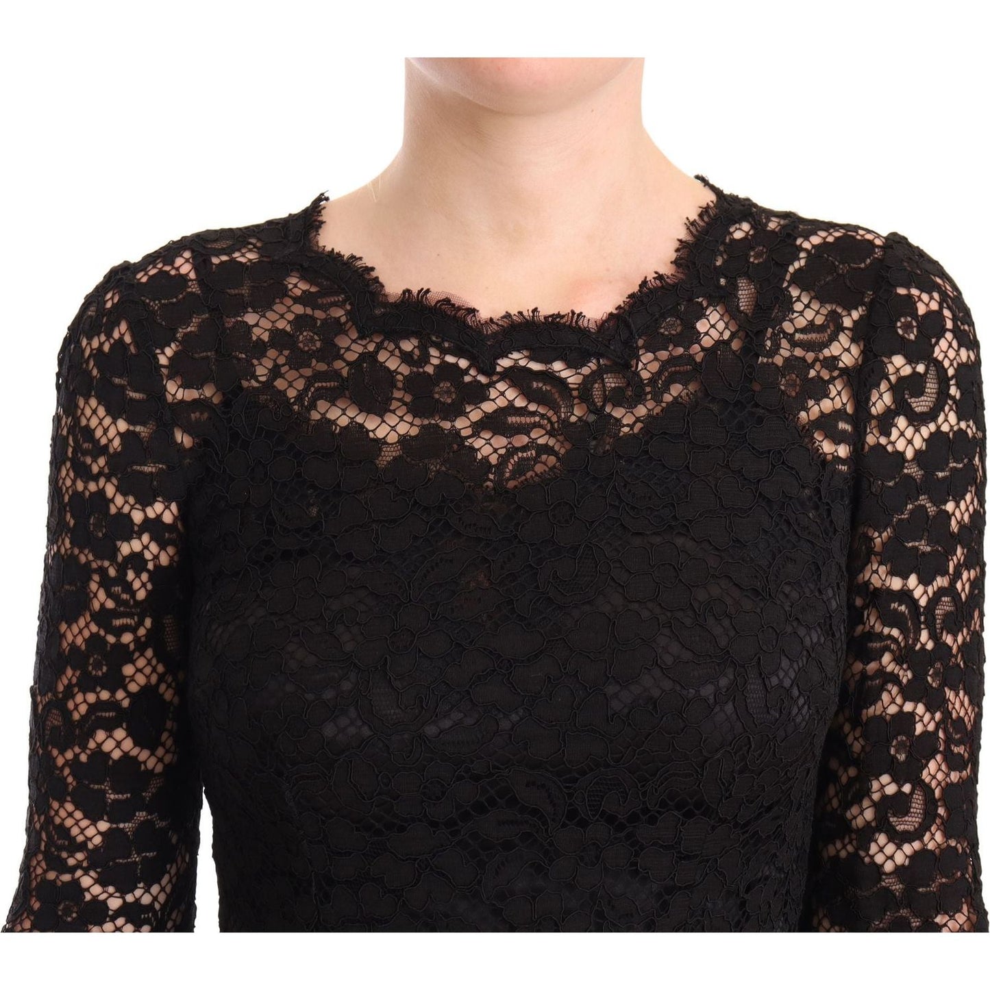 Dolce & Gabbana Elegant Laminated Lace Mermaid Dress WOMAN DRESSES Dolce & Gabbana Black