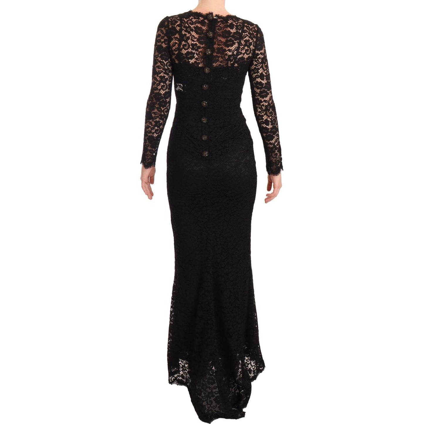 Dolce & Gabbana Elegant Laminated Lace Mermaid Dress WOMAN DRESSES Dolce & Gabbana Black