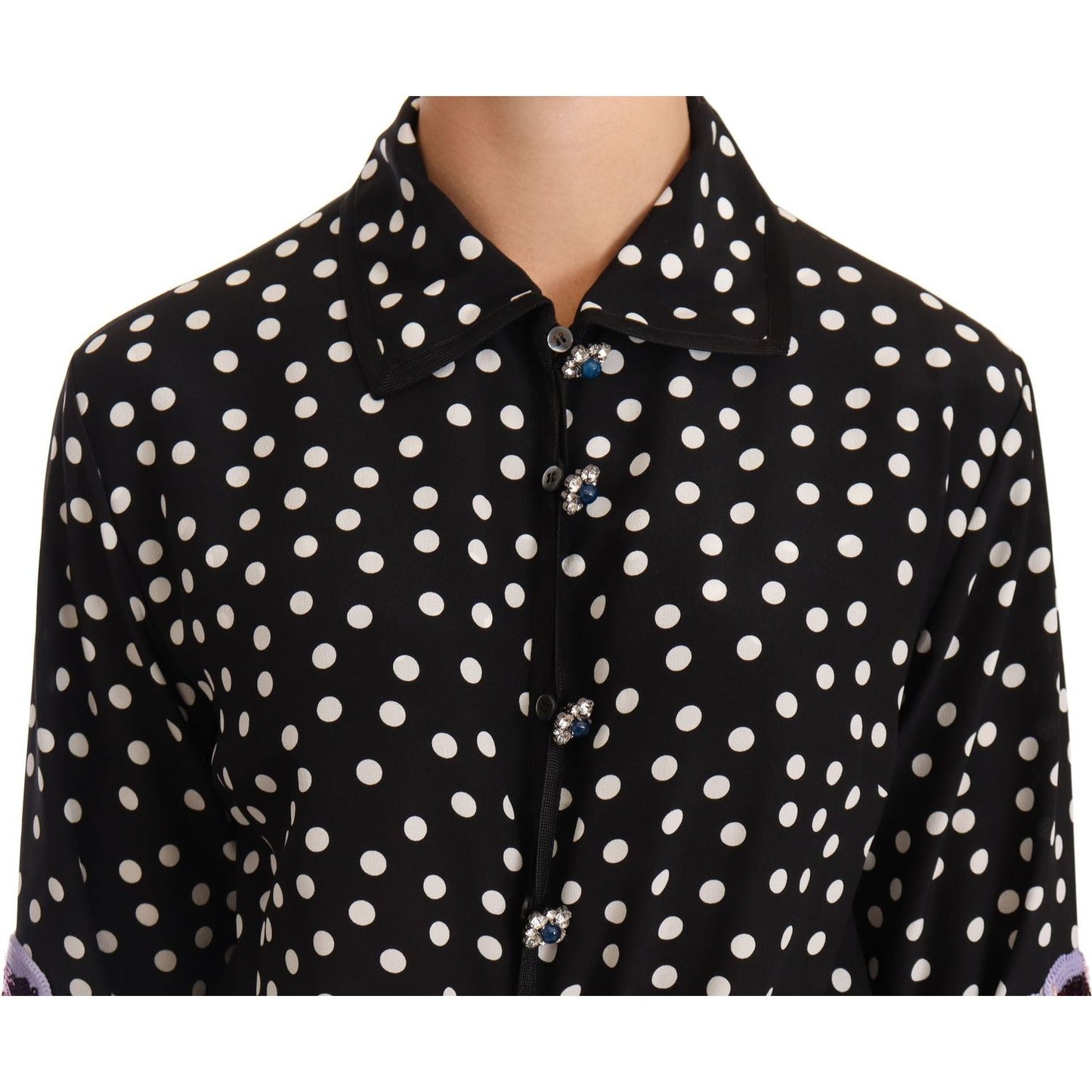 Dolce & Gabbana Elegant Silk Polka Dot Sequin Midi Dress WOMAN DRESSES Dolce & Gabbana Black