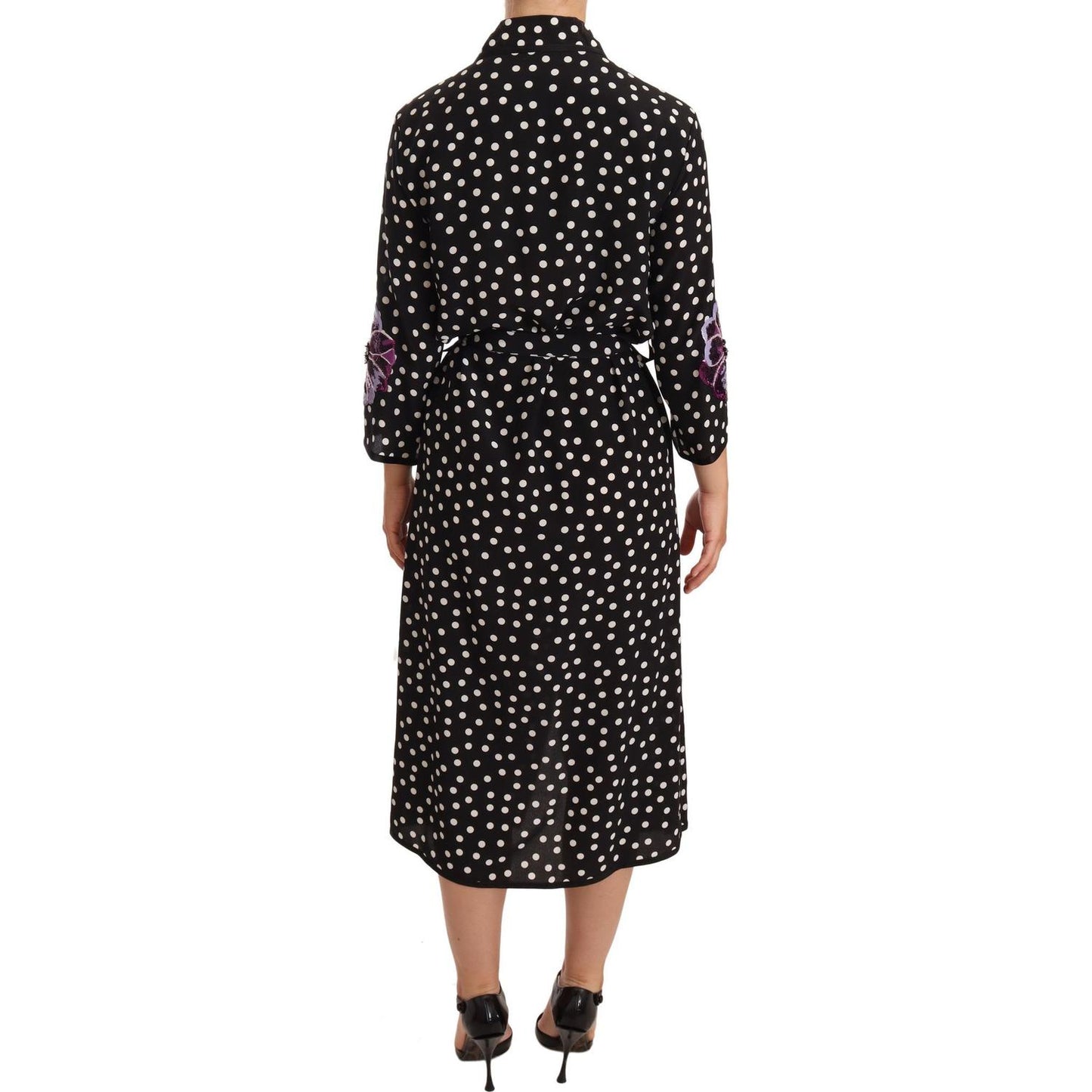 Dolce & Gabbana Elegant Silk Polka Dot Sequin Midi Dress WOMAN DRESSES Dolce & Gabbana Gray