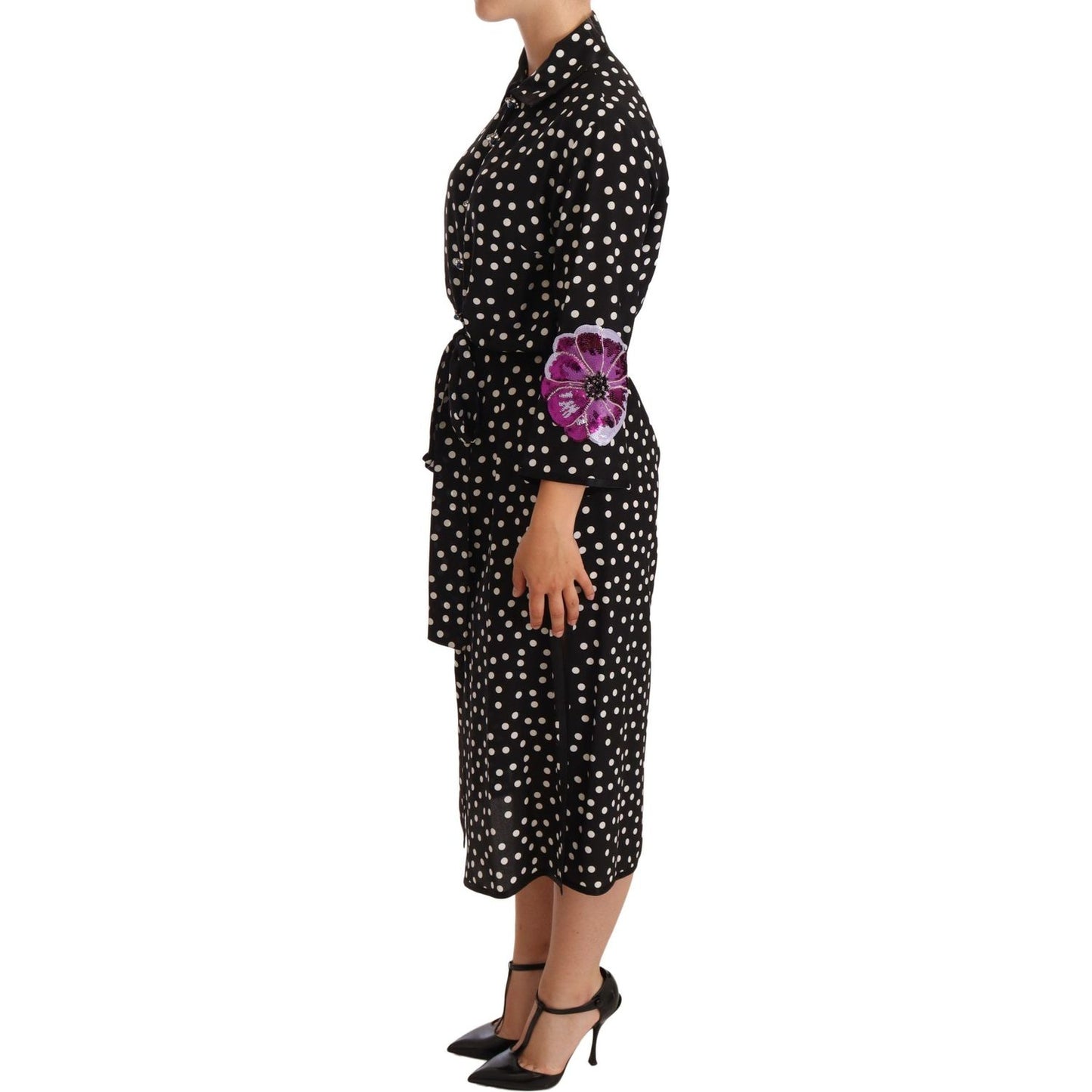 Dolce & Gabbana Elegant Silk Polka Dot Sequin Midi Dress WOMAN DRESSES Dolce & Gabbana Rosy Brown