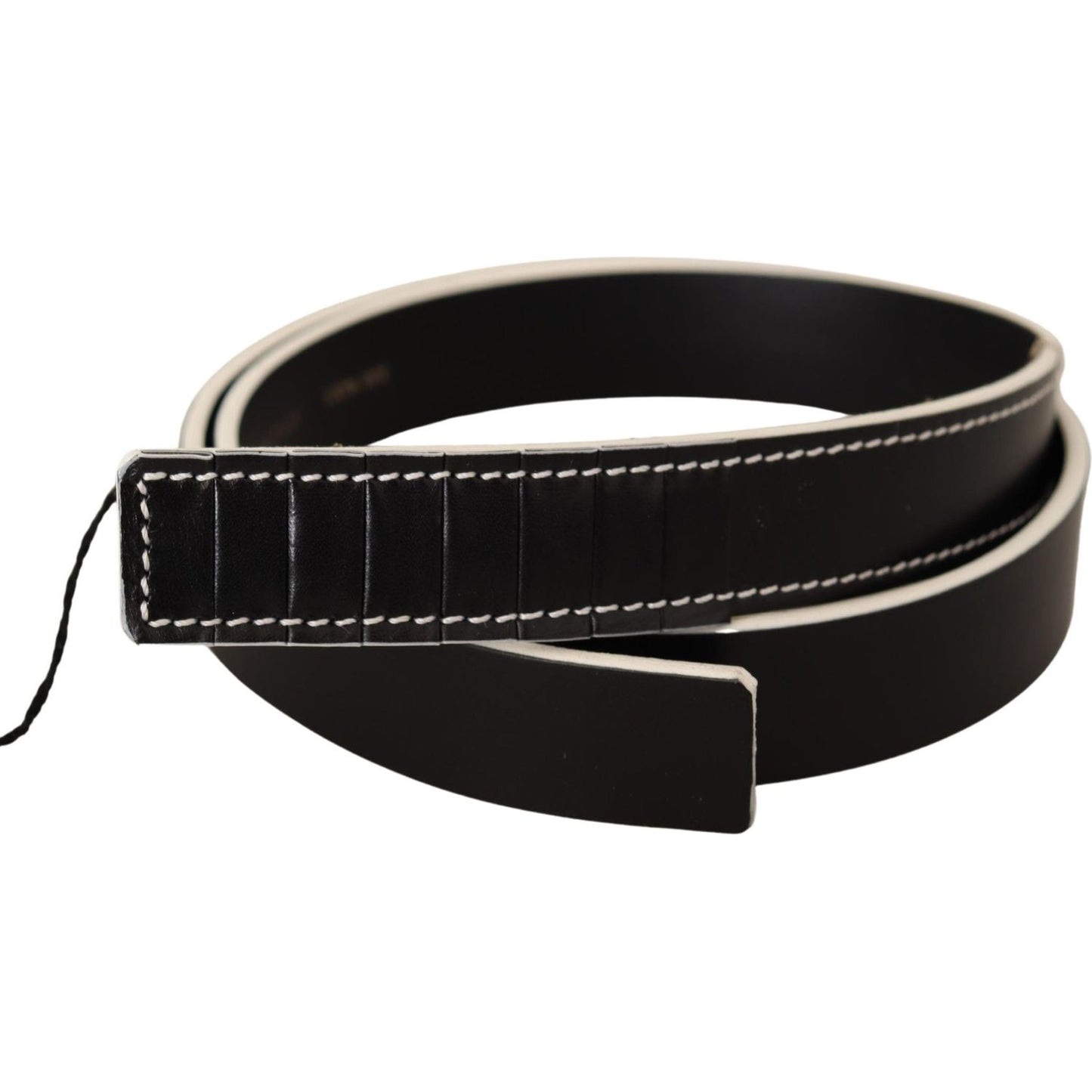 Costume National Chic Black Leather Fashion Belt with White Accents WOMAN BELTS Costume National Black
