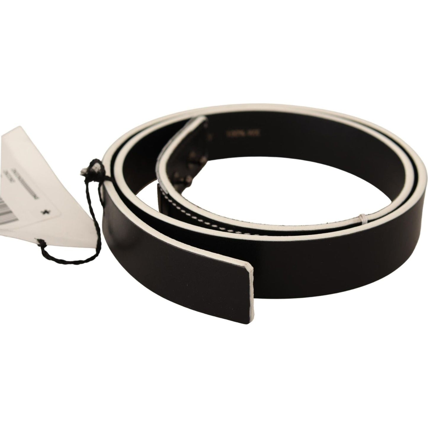 Costume National Chic Black Leather Fashion Belt with White Accents WOMAN BELTS Costume National Black