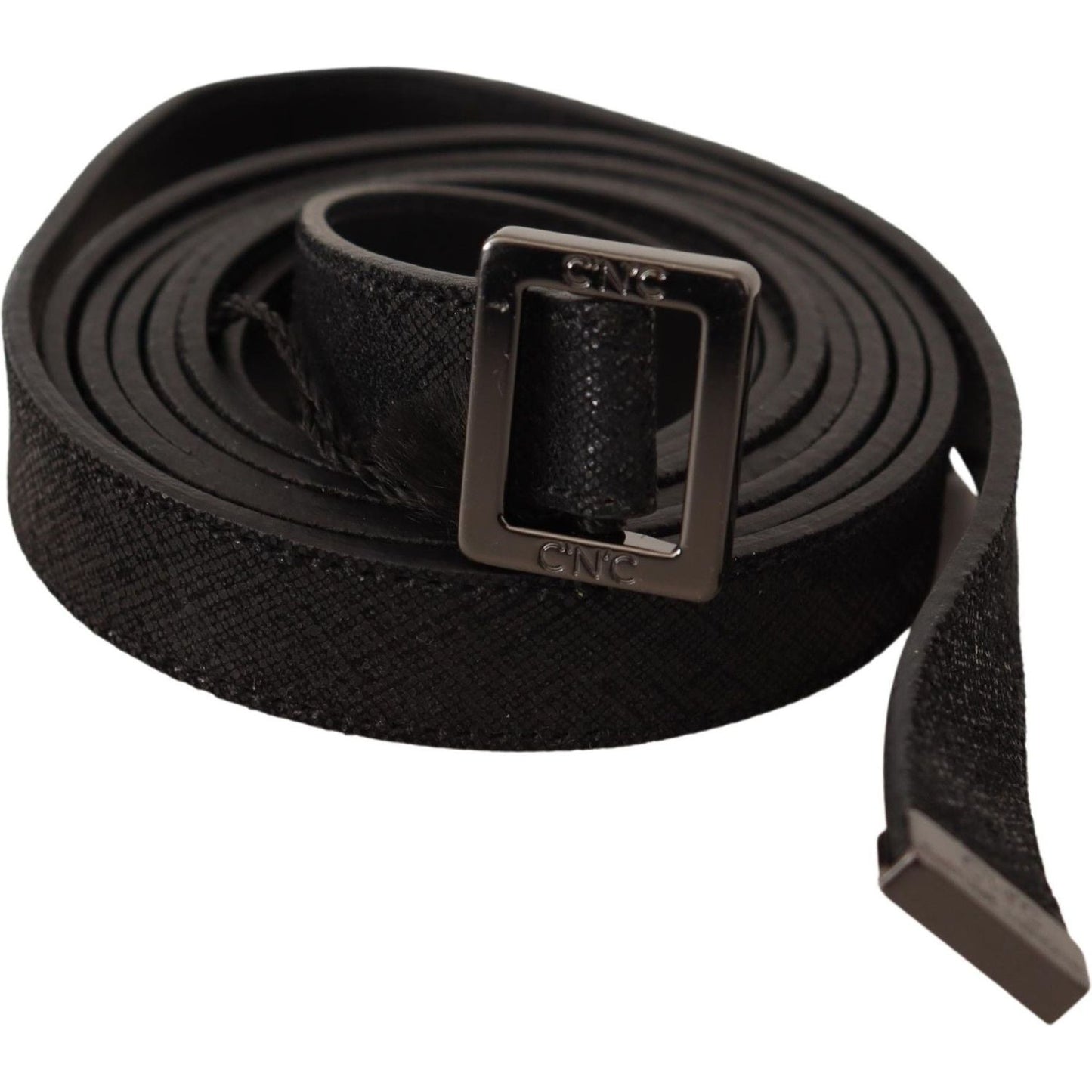 Costume National Chic Black Leather Fashion Belt with Metal Buckle WOMAN BELTS Costume National Black
