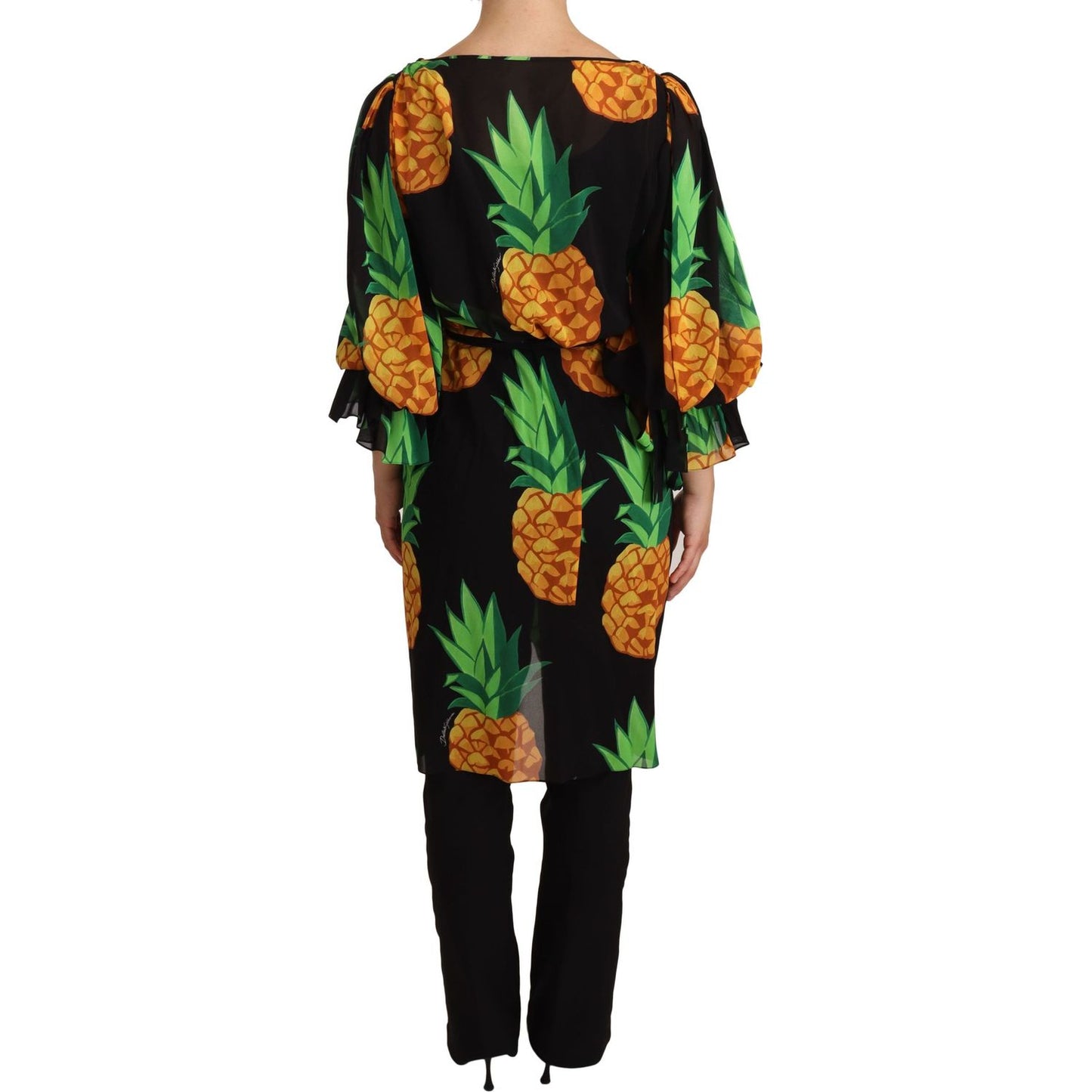 Dolce & Gabbana Vibrant Pineapple Draped Wrap Dress WOMAN DRESSES Dolce & Gabbana Dark Khaki