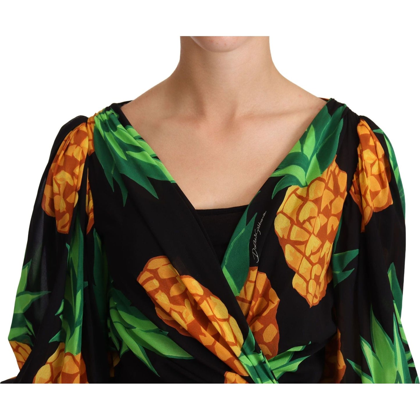 Dolce & Gabbana Vibrant Pineapple Draped Wrap Dress WOMAN DRESSES Dolce & Gabbana Dark Salmon