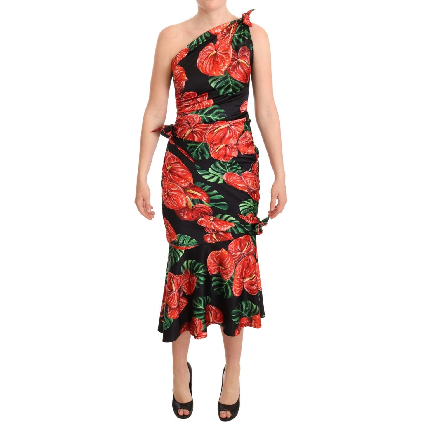 Dolce & Gabbana Elegant Floral Silk Draped Dress WOMAN DRESSES Dolce & Gabbana Dark Salmon