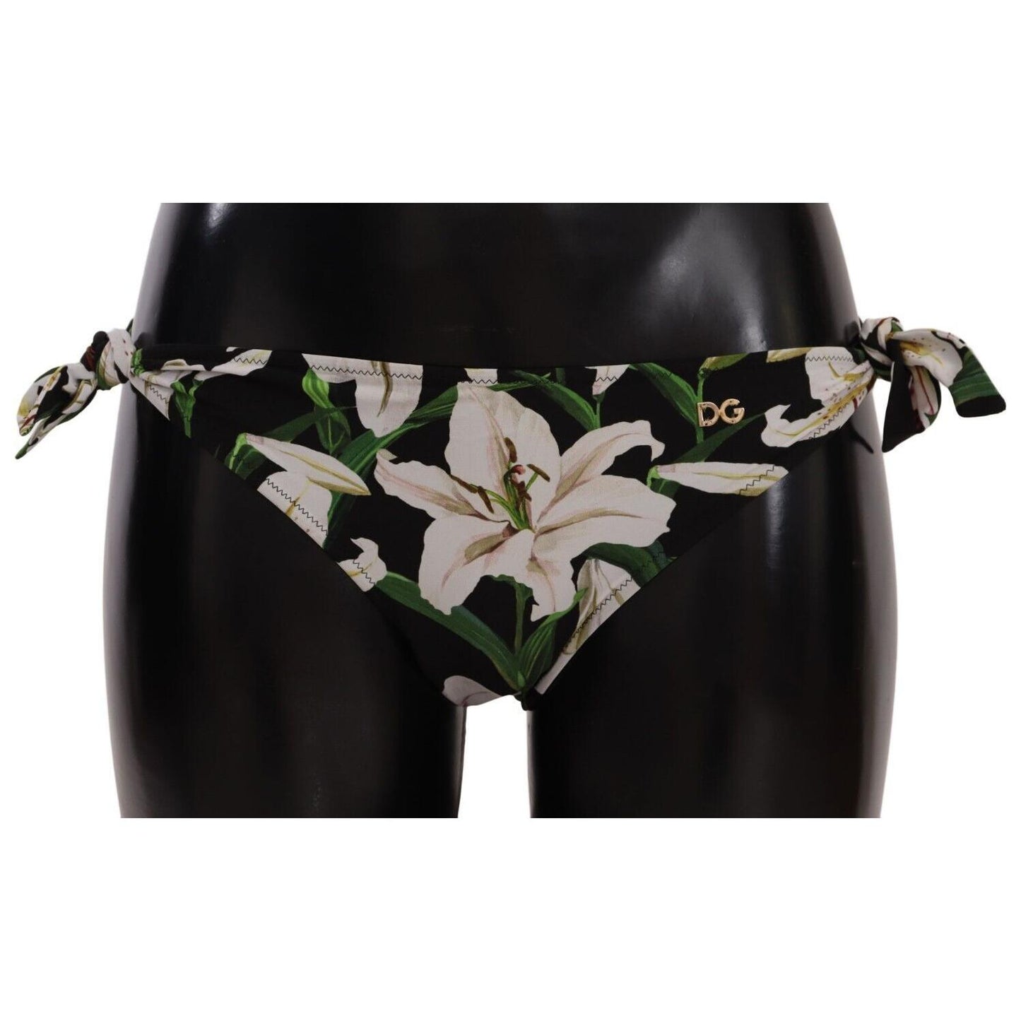 Dolce & Gabbana Elegant Lily-Print Bikini Bottom WOMAN SWIMWEAR Dolce & Gabbana Dark Gray
