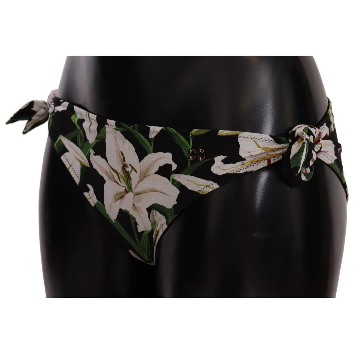 Dolce & Gabbana Elegant Lily-Print Bikini Bottom WOMAN SWIMWEAR Dolce & Gabbana Black