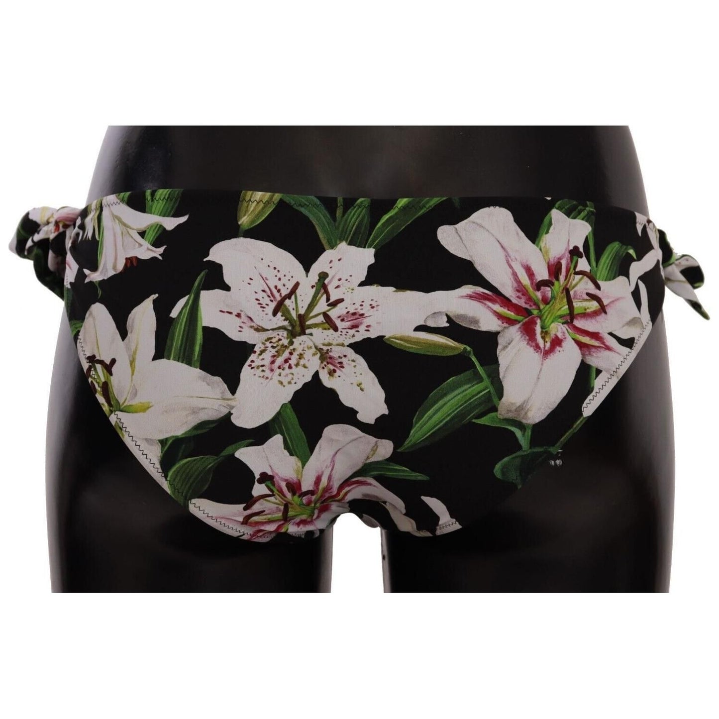 Dolce & Gabbana Elegant Lily-Print Bikini Bottom WOMAN SWIMWEAR Dolce & Gabbana Dark Gray