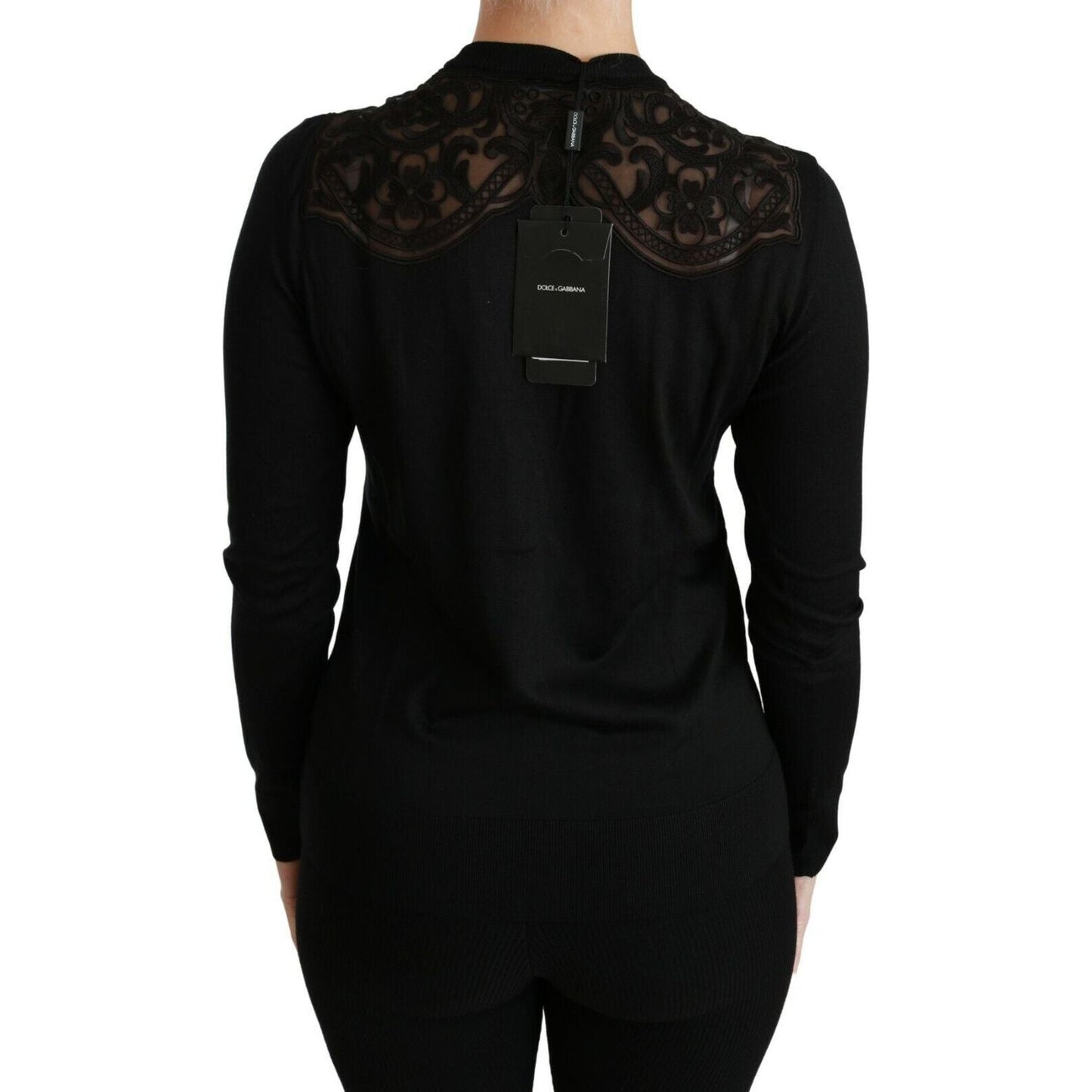 Dolce & Gabbana Alluring Silk Blend Lace Cardigan WOMAN SWEATERS Dolce & Gabbana Black