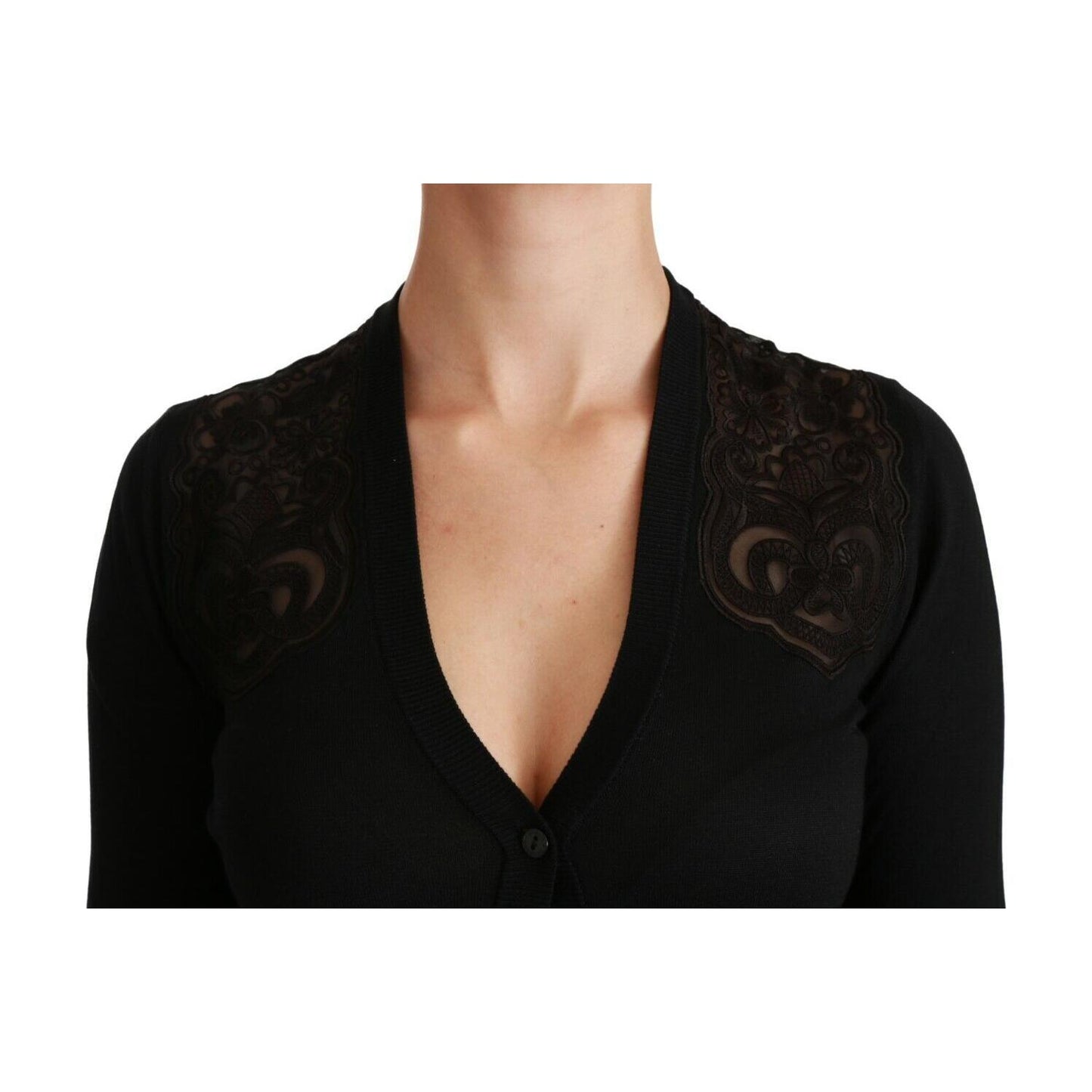 Dolce & Gabbana Alluring Silk Blend Lace Cardigan WOMAN SWEATERS Dolce & Gabbana Black