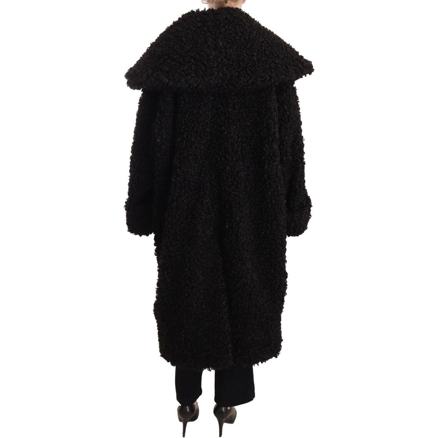 Dolce & Gabbana Elegant Black Fur Cape Trench Coat WOMAN COATS & JACKETS Dolce & Gabbana Black