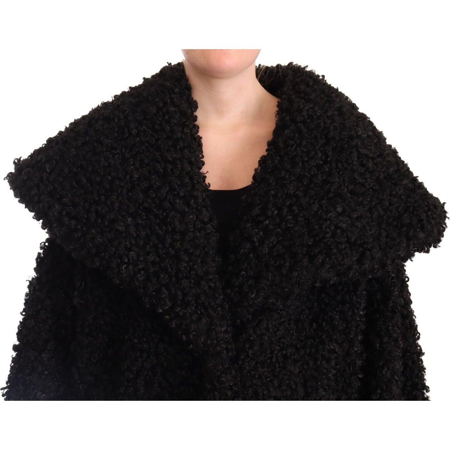 Dolce & Gabbana Elegant Black Fur Cape Trench Coat WOMAN COATS & JACKETS Dolce & Gabbana Black