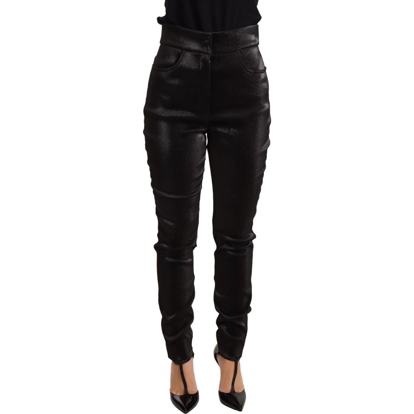 Dolce & Gabbana Elegant Slim Fit Shimmer Cropped Pants Jeans & Pants Dolce & Gabbana Black